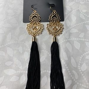 Black and Gold Tassel Earrings